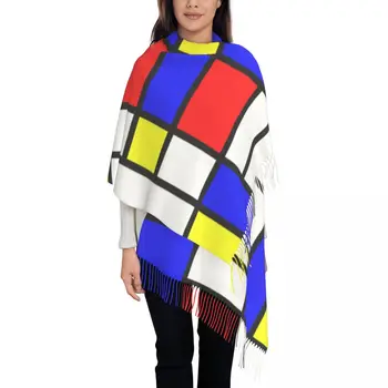Модный шарф с кисточками от Пита Мондриана, женская зимняя теплая шаль, Женские геометрические современные шарфы