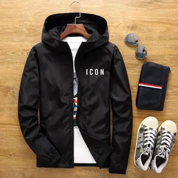 ICON/ новая мужская повседневная куртка-бомбер с капюшоном, весенне-осенняя ветровка в стиле хип-хоп размера плюс, спортивная одежда, куртка на молнии, мужская куртка