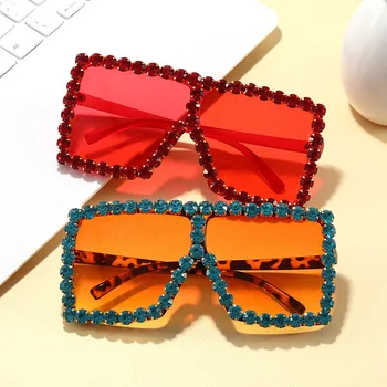Негабаритные солнцезащитные очки с бриллиантами, квадратные Роскошные женские солнцезащитные очки для вечеринок, индивидуальный дизайн, солнцезащитные очки с кристаллами оптом UV400