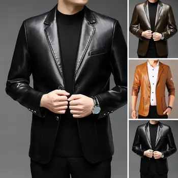 Мужской Кожаный пиджак Высокого качества, новое поступление, кожаная куртка с воротником, Повседневное пальто среднего возраста
