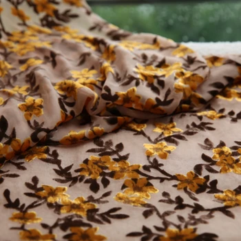 Высококачественная шелковая бархатная ткань с вытравленным мелким цветком, Полая бархатная ткань, платье-шарф Cheongsam, ткань на метр
