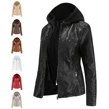 Модная Женская кожаная куртка с капюшоном 2023, весенне-осеннее тонкое пальто из искусственной кожи с длинным рукавом, куртки для женщин