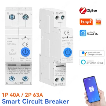 Автоматический выключатель ZigBee на Din Рейке Smart Timer Switch Relay Пульт Дистанционного Управления От Tuya С Голосом Умного Дома Alexa Google Home 1P2P