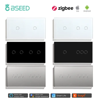 BSEED 2/3/4/6 Банды Zigbee Smart EU Single Live 157 мм Сенсорный Выключатель Света Стеклянная Панель Умный Переключатель Alexa Smart Life Совместим