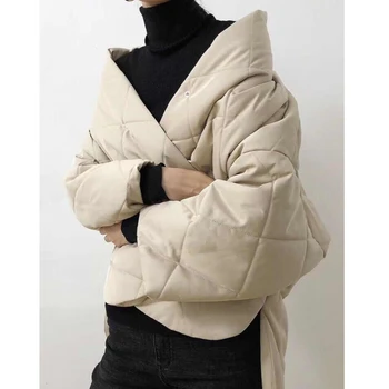 Тотем* Осенне-зимняя Женская куртка из хлопка с отложным воротником и рукавом 3/4, внешний кардиган из Аргайла с V-образным вырезом, оверсайз