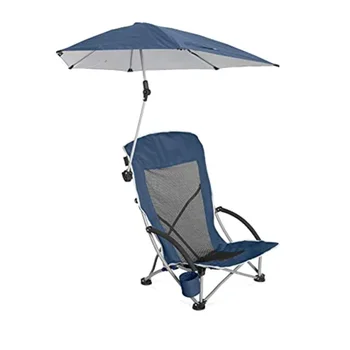Пляжный стул с регулируемым зонтиком UPF 50 +, синий/серый