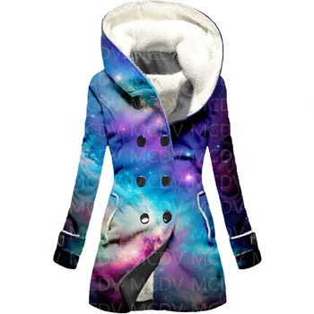 Флисовый плащ с капюшоном Galaxy 3D, женское толстое теплое пальто, женское зимнее теплое пальто 01