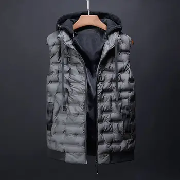 2023 Мужская куртка без рукавов с капюшоном, зимняя модная мужская верхняя одежда с хлопковой подкладкой, пальто, теплая одежда с воротником-стойкой на молнии V108