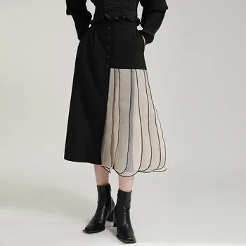 Осенняя новая черная юбка для костюма в стиле ретро с нерегулярным подолом, юбка-полукомбинезон, женская юбка-полукомбинезон разного цвета