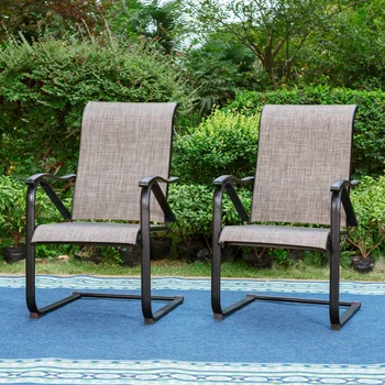 Обеденные стулья для патио на открытом воздухе с пружинными пружинами, Металлическая Рама-качалка с сиденьем из текстиля, Мебель для патио, Легкая Роскошь и современность