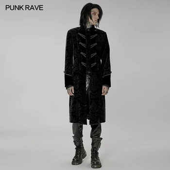 Мужское длинное пальто в стиле панк-РЕЙВ, Готический Великолепный воротник с принтом, Длинное пальто для вечеринки, клуба, Хэллоуина, Черная верхняя одежда, Осенне-зимняя мужская куртка