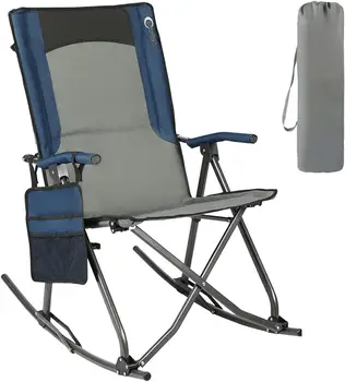 Кресло-качалка, походное кресло-качалка на открытом воздухе с высокой спинкой, жесткий подлокотник, поддержка 300 фунтов (синий)