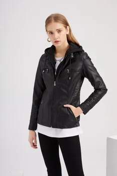 куртки для женщин, пальто 2023, женский кожаный комплект из двух предметов с капюшоном, съемная женская кожаная одежда 7XL на весну и осень из искусственной кожи