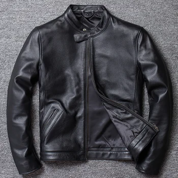 Североамериканский стиль 2023, Мужская куртка из коровьей кожи, Брендовое Дизайнерское Черное пальто из натуральной кожи для мужчин, европейские Пальто A843