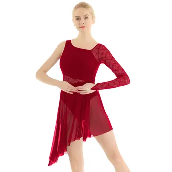 Женская Танцевальная одежда Кружевное Гимнастическое Трико с Длинным рукавом, Балетное Платье для фигурного катания, Сценические Костюмы для Лирических Танцев