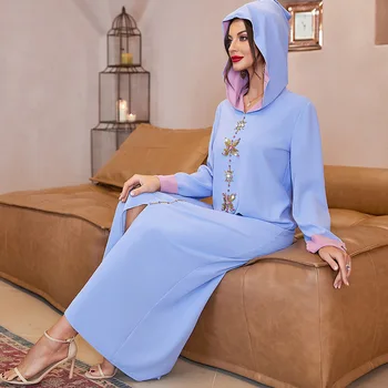Мусульманские Абайи для женщин, Дубай, Турция, Исламская одежда, Повседневное платье с длинным рукавом, Темпераментное Платье для похудения с капюшоном, Длинное Арабское платье