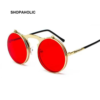 Ретро Красные Круглые Металлические Солнцезащитные очки в стиле Стимпанк, Мужские И Женские Модные Очки, Брендовые Дизайнерские Винтажные Солнцезащитные очки, Мужские И Женские Высококачественные