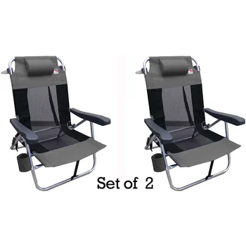 Многопозиционный плоский складной сетчатый ультралегкий пляжный стул для зрителей на открытом воздухе (2 упаковки) - серый