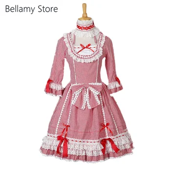 Сшитое специально для вас классическое кружевное милое платье в красно-белую клетку в стиле Лолиты