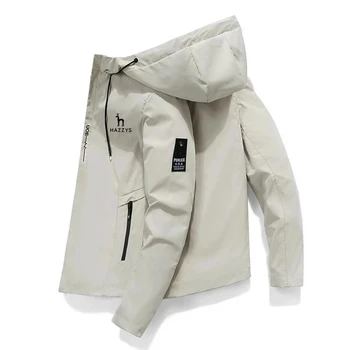 Куртка с вышивкой HAZZYS, Мужская ветровка, куртка с капюшоном на молнии, осеннее повседневное модное пальто, куртка-бомбер для приключений на открытом воздухе