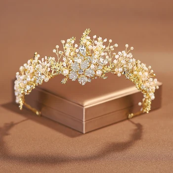 Золотая роскошная корона невесты на свадьбу, День рождения