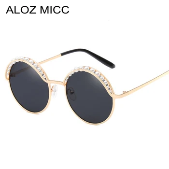 ALOZ MICC Роскошные Круглые Солнцезащитные очки с жемчугом Женские Дизайнерские Брендовые Модные 2018 Новые Женские Зеркальные очки Женские Oculos UV400 Q325