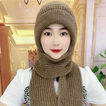 Зимний женский теплый шарф, толстая плюшевая цельнокроеная шапка, Шарф, термошлемка, вязаная ушанка с капюшоном от холода U4W8