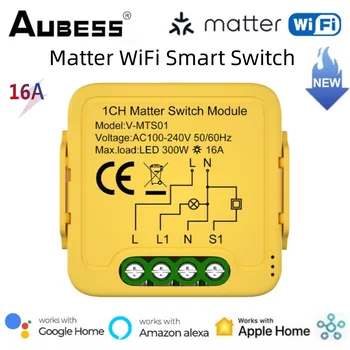 Matter WiFi Smart Switch Модуль 1-Gang 16A Умный дом Умные сцены Homekit Пульт дистанционного управления Работа с Alexa Google Home Siri