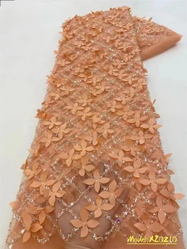 Изысканная 3D Цветочная Вышивка Французский Тюль Чистая Кружевная Ткань/С Бисером Африканская Кружевная Ткань Для Вечерних Платьев XZ0210