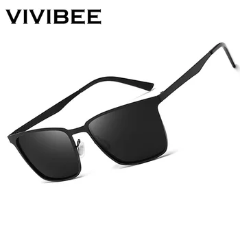 VIVIBEE Классические Прямоугольные Поляризованные Солнцезащитные очки Мужские Матовые черные UV400 Модные Квадратные Солнцезащитные Очки С пружинными шарнирами Для вождения