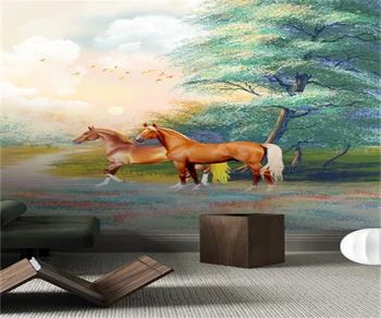 Современная ручная роспись, модный лесной фон, настенная роспись, 3D трава, лошадь, крыльцо, обои, украшение дома, фотообои на заказ