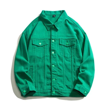 Мужские джинсовые куртки с отворотами для мальчиков и девочек, Мешковатые повседневные джинсовые пальто Оверсайз в стиле Уличный хип-хоп, Синие, Белые, Зеленые, Черные, 5XL