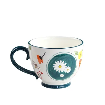 Чашка для молочного завтрака с рисунком хризантемы, Подглазурная Фарфоровая Милая кружка