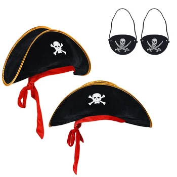 Пиратская шляпа с принтом черепа, кепка пиратского капитана, Пиратские аксессуары, праздничная шляпа для Хэллоуина, Косплей, Карибская пиратская шляпа с повязкой на глазу