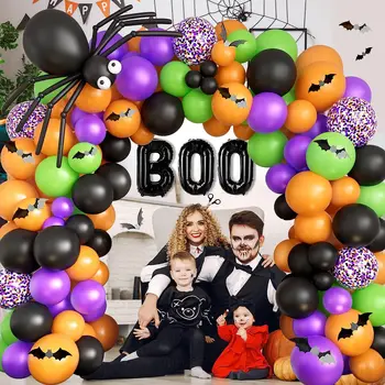 Набор для Гирлянды из воздушных шаров на Хэллоуин, Черные Оранжевые Воздушные шары с конфетти, воздушный шар из фольги 