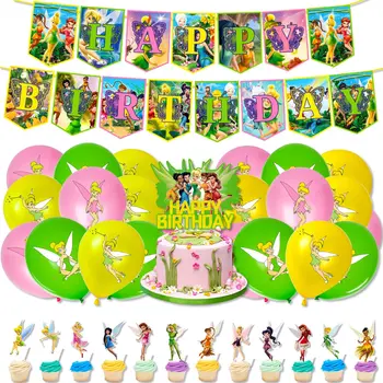 Принадлежности для вечеринки в честь Дня рождения в стиле Маленькой феи Динь-динь из мультфильма Диснея, Латексные воздушные шары, Баннер, Украшения для торта, подарок для душа ребенка