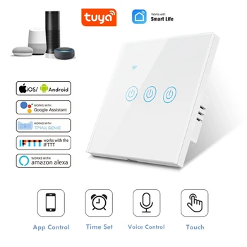 Tuya WiFi Переключатель Стеклянная Панель Сенсорный Датчик 1/2/3/4 Банды Голосовое Управление с Alexa Google Home прерыватель inteligente умный дом