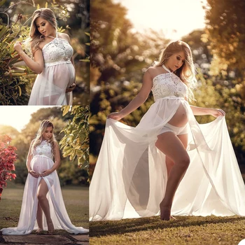 Элегантные белые кружевные халаты для беременных для фотосессии без рукавов, прозрачное сексуальное свадебное тюлевое платье для беременных, платья на заказ