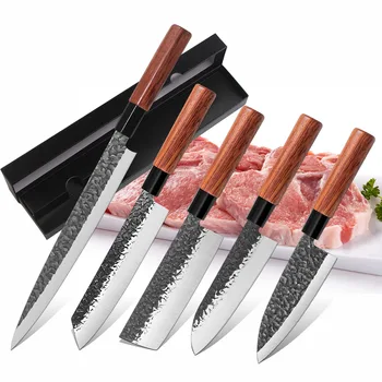 Набор Японских Ножей Шеф-повара с лезвием Ручной Ковки, Нож для сашими из лосося, Нож для филе рыбы, Нож для обвалки мяса, Набор кухонных ножей для мяса