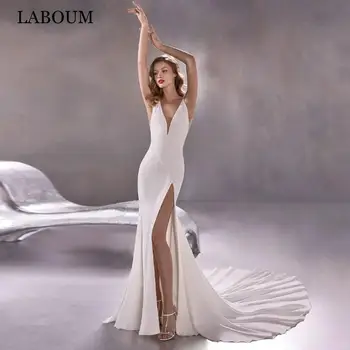 LaBoum Современные Свадебные Платья Русалки Для Женщин 2023, Сексуальное Свадебное Платье Невесты с Высоким Разрезом, V-Образный Вырез Без Спинки