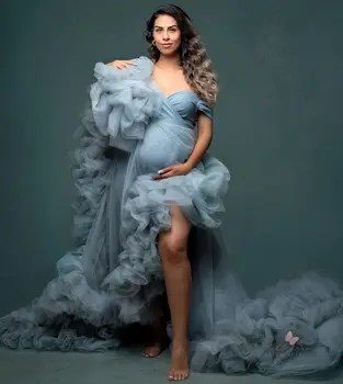 Пыльно-синее платье для беременных для душа ребенка, пышная юбка, Высокая Низкая фотосессия, платья для беременных женщин для фотосессий