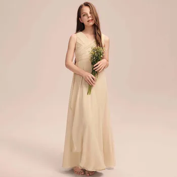 Шифоновое платье для подружки невесты YZYmanualroom с плиссировкой
Трапециевидный V-образный вырез длиной до пола от 2 до 15 лет